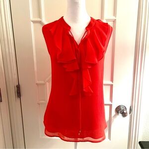 KARL LAGERFELD Paris Sakeri Poppy Red Ruffle Detail Blouse - Size M